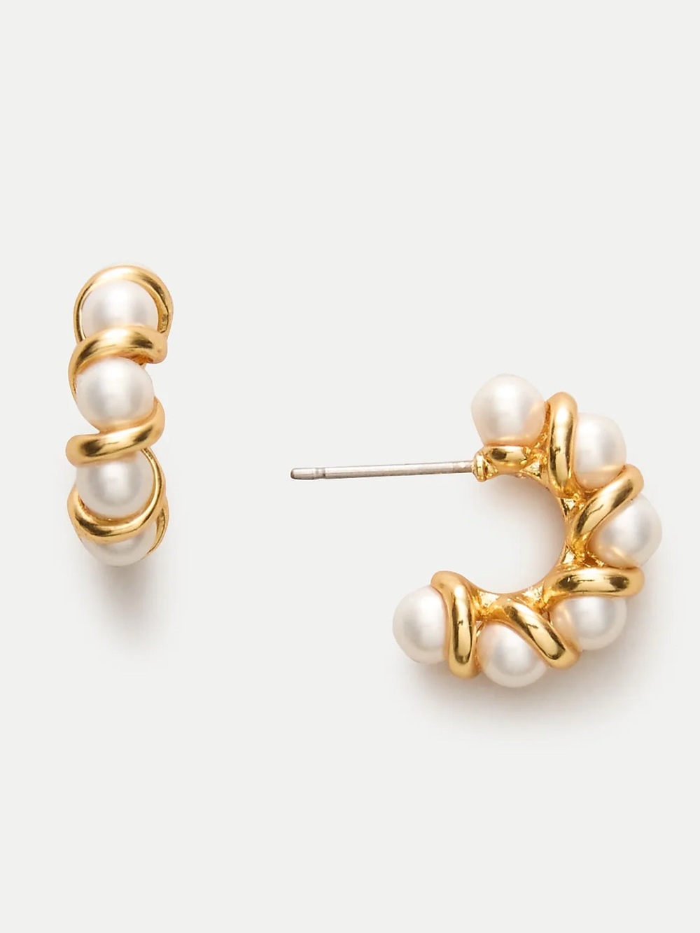 NWT J Crew Gold and Pearl Hoop Earrings